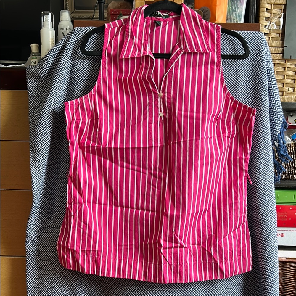 Lauren  Pink Striped Sleeveless Women's Top size XL and blue in large.